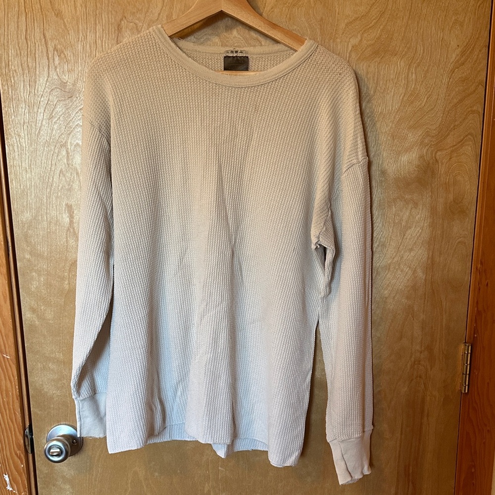 Weathered Waffle Knit Long Sleeve Shirt Worn Thin, Classic Grunge